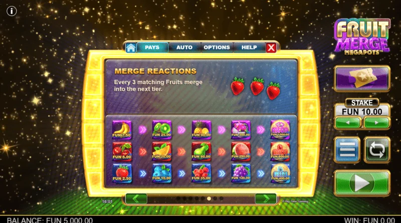 Fruit Merge Megapots - Hold and Spin में फलों का मिलना